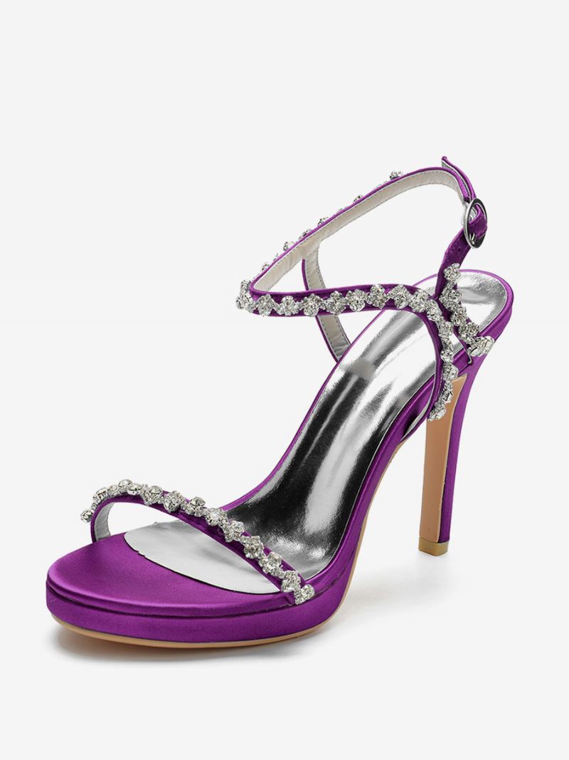 Kvinners Sateng Brudesko Åpen Tå Rhinestones Spenne Detalj Stiletthæl Brudesandaler - Plum