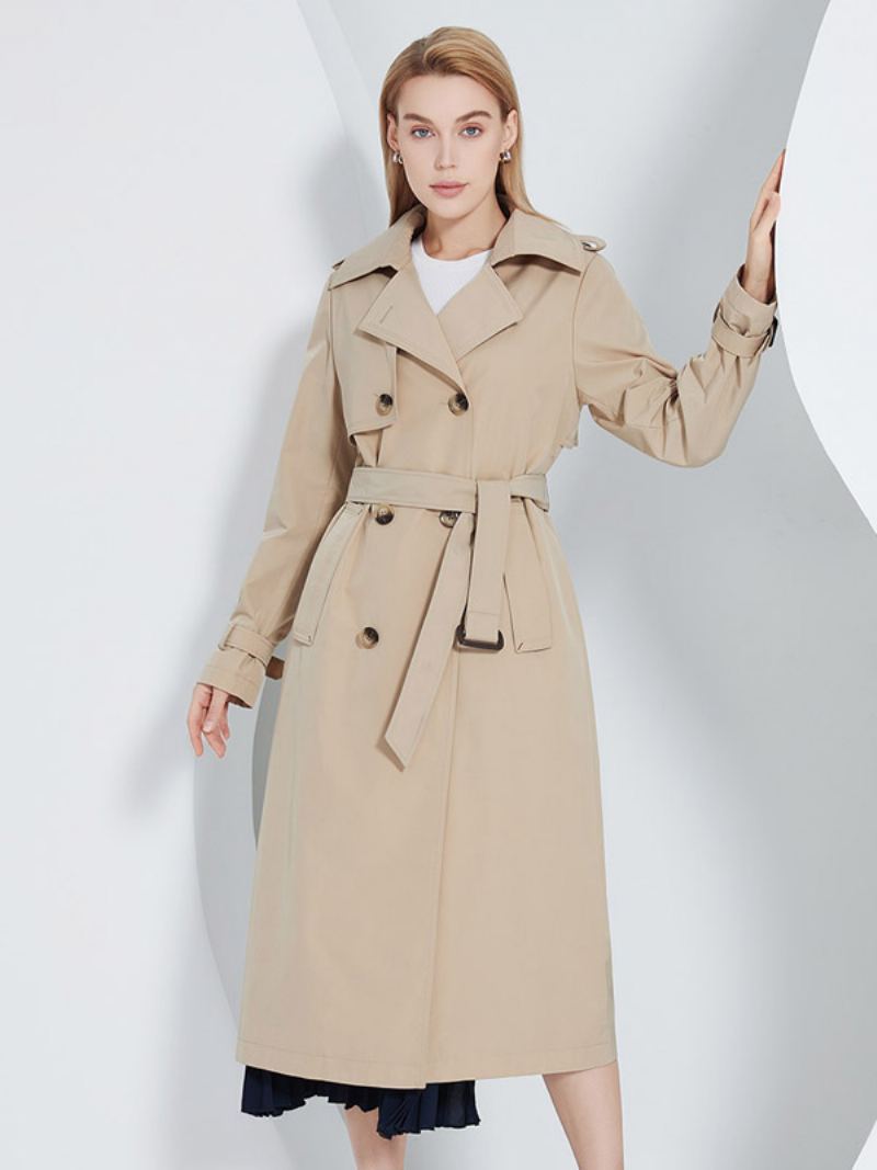 Trench Coat For Kvinner Lapel Double Breasted Chic Høst Vår Yttertøy