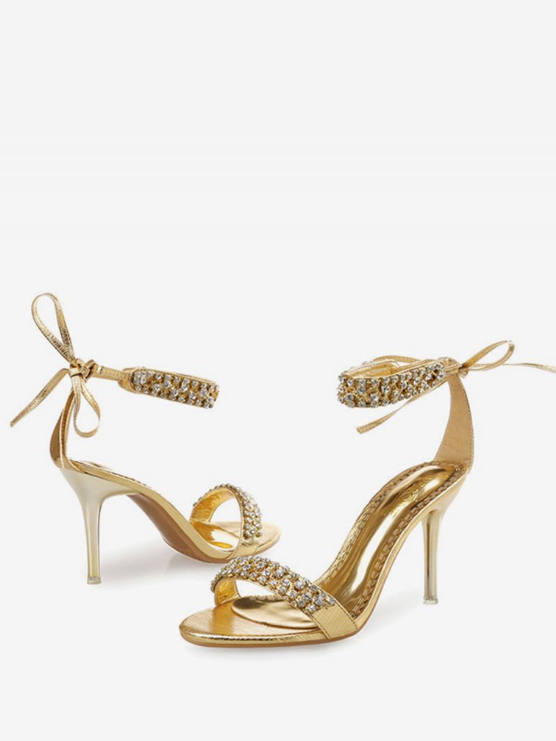 Dame Rhinestones Ankel Stropp Stiletthæl Kjole Sandaler - Gull
