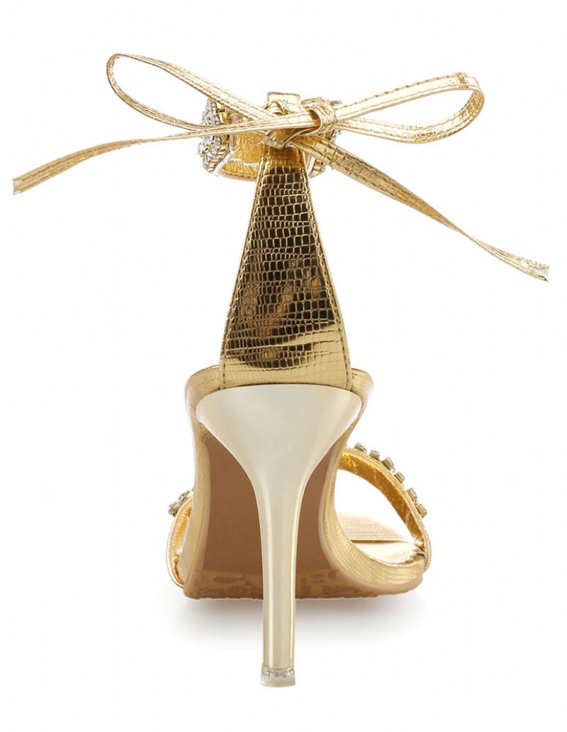 Dame Rhinestones Ankel Stropp Stiletthæl Kjole Sandaler - Gull