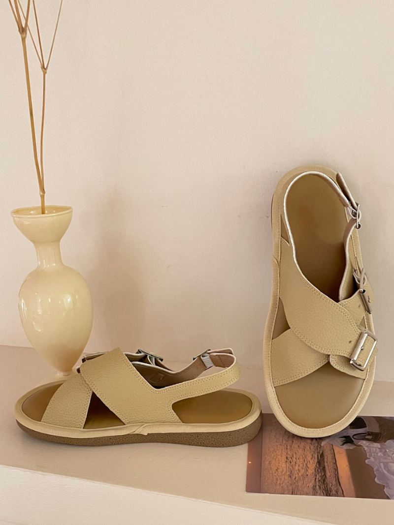 Flate Sandaler For Kvinner Hvit Spenne Criss Cross Flat Sandal Sko - Lys Gul