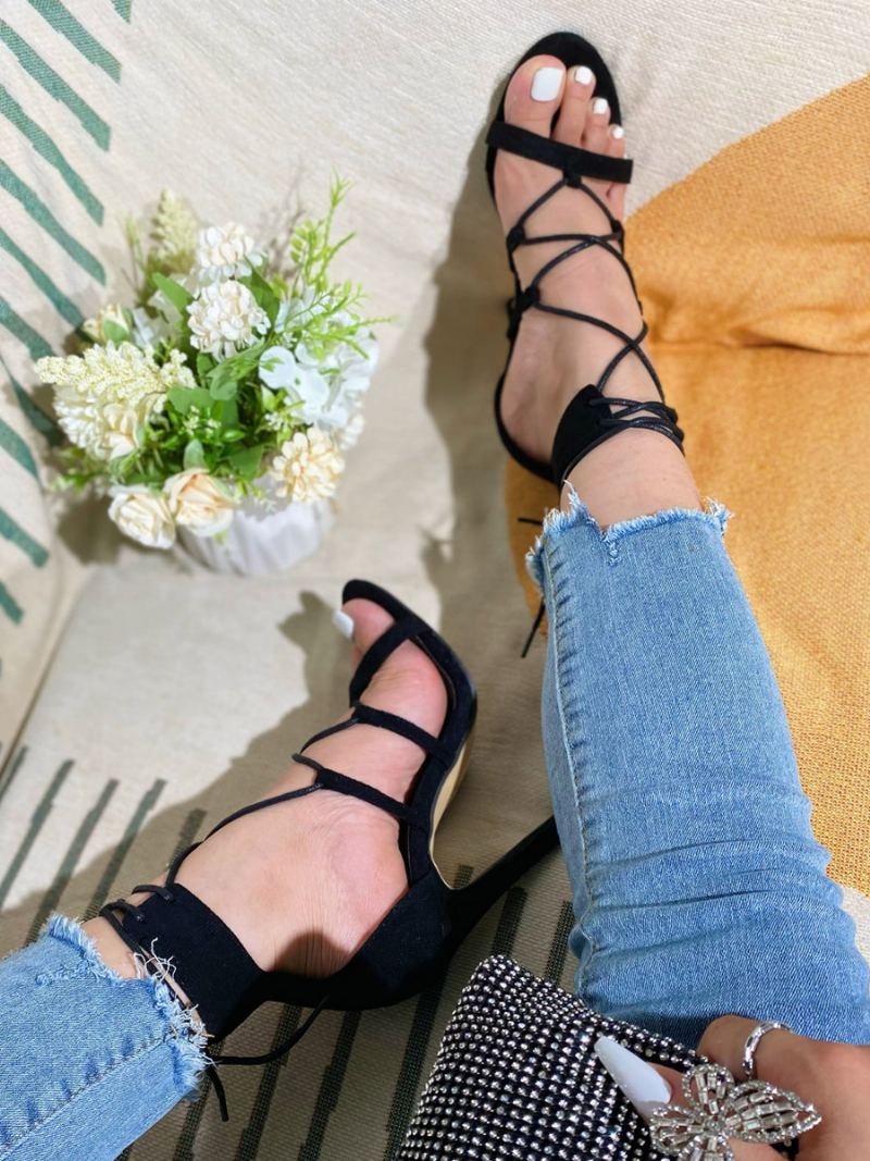 Høye Hæler For Kvinner Snøring Pumps Elegant Rund Tå Stiletthæl Pu-skinn - Sort
