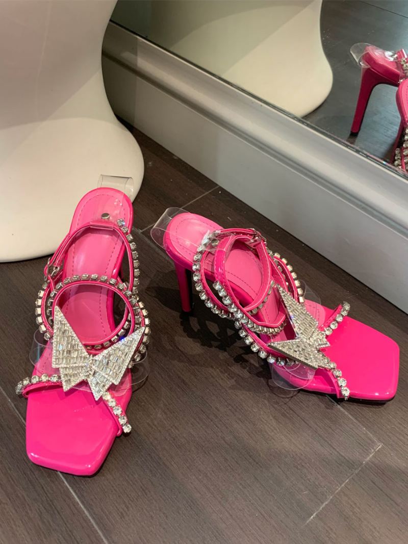 Kvinners Rose Høyhæl Sandaler Firkantet Tå Rhinestones Sommerfugldetaljer Stiletthæl Festsko - Rose