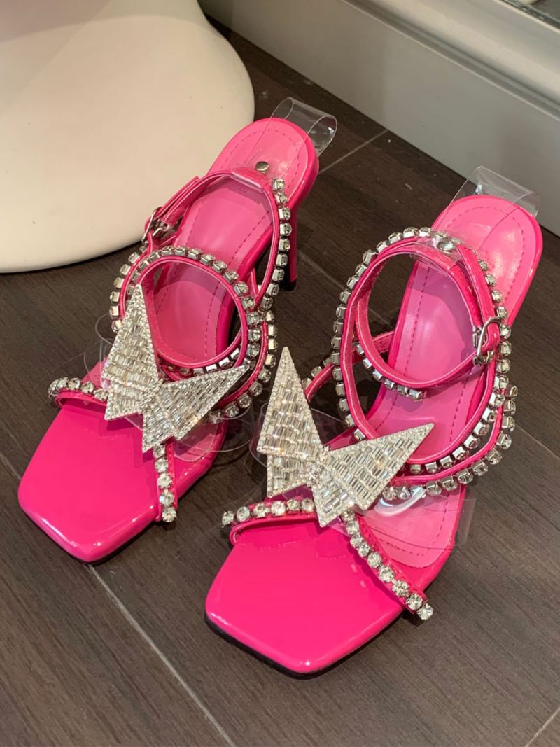 Kvinners Rose Høyhæl Sandaler Firkantet Tå Rhinestones Sommerfugldetaljer Stiletthæl Festsko - Rose