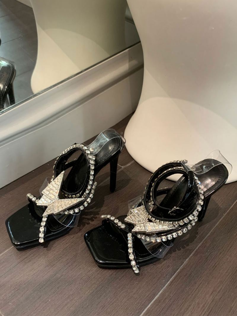 Kvinners Rose Høyhæl Sandaler Firkantet Tå Rhinestones Sommerfugldetaljer Stiletthæl Festsko - Svart