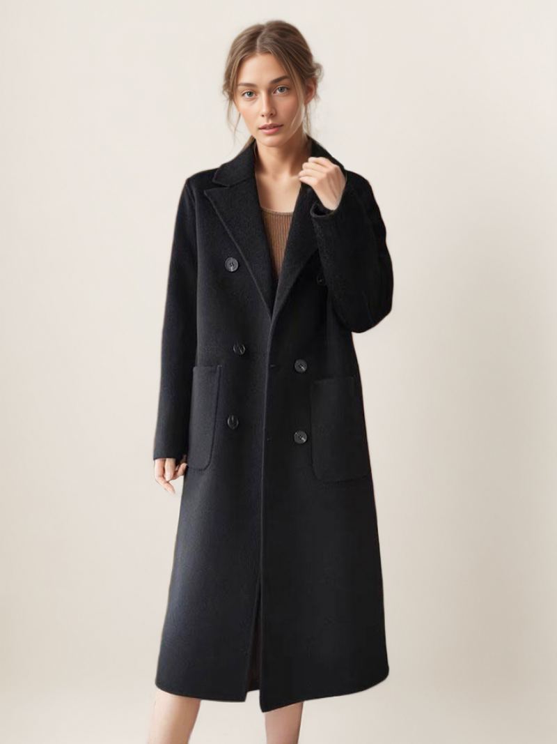 Ullkåper Single-breasted Lapel Langermet Vinter Yttertøy For Kvinner - Sort