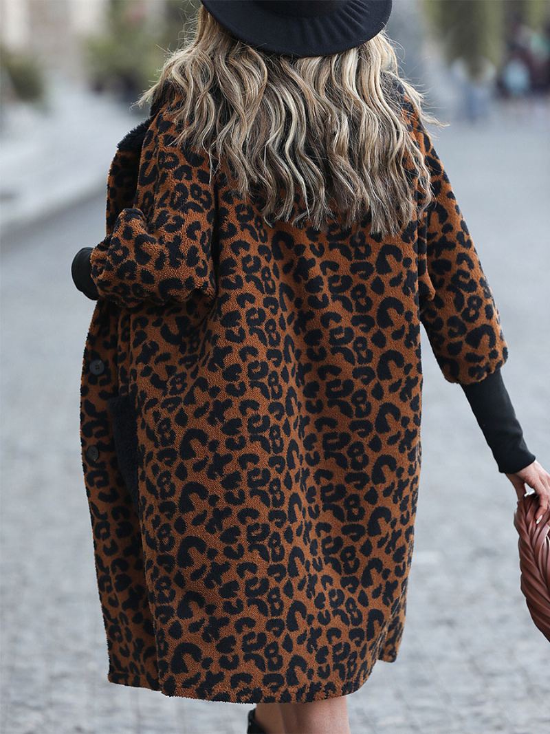 Fuskepelsfrakker For Kvinner Leopard Vår Høst Yttertøy - Kaffe Brun
