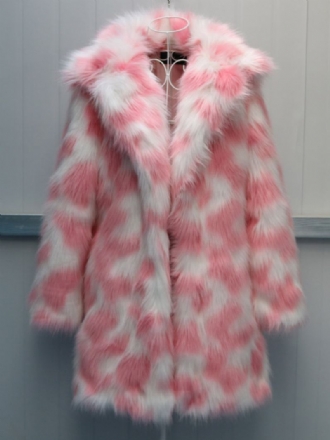 To-en Fuzzy Coat Lapel Langermet Faux Fur For Dame
