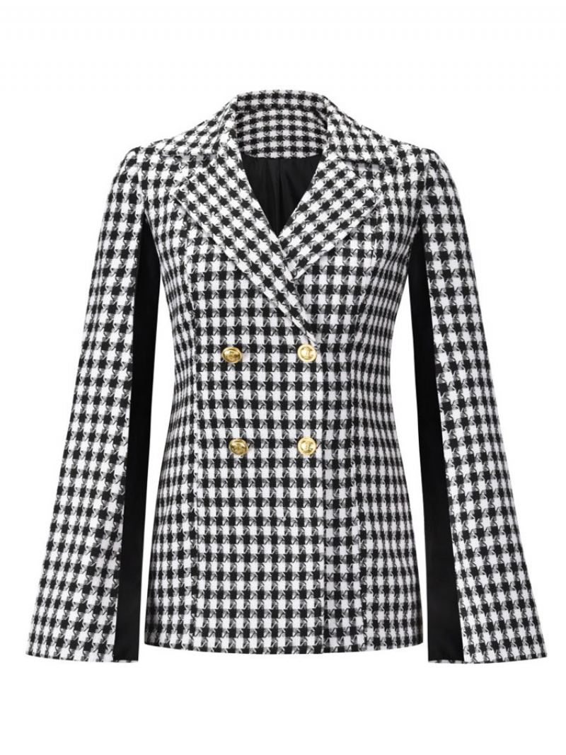 Cape Blazer Jakke Dobbel Breasted Poncho Spring Yttertøy For Dame - Sort