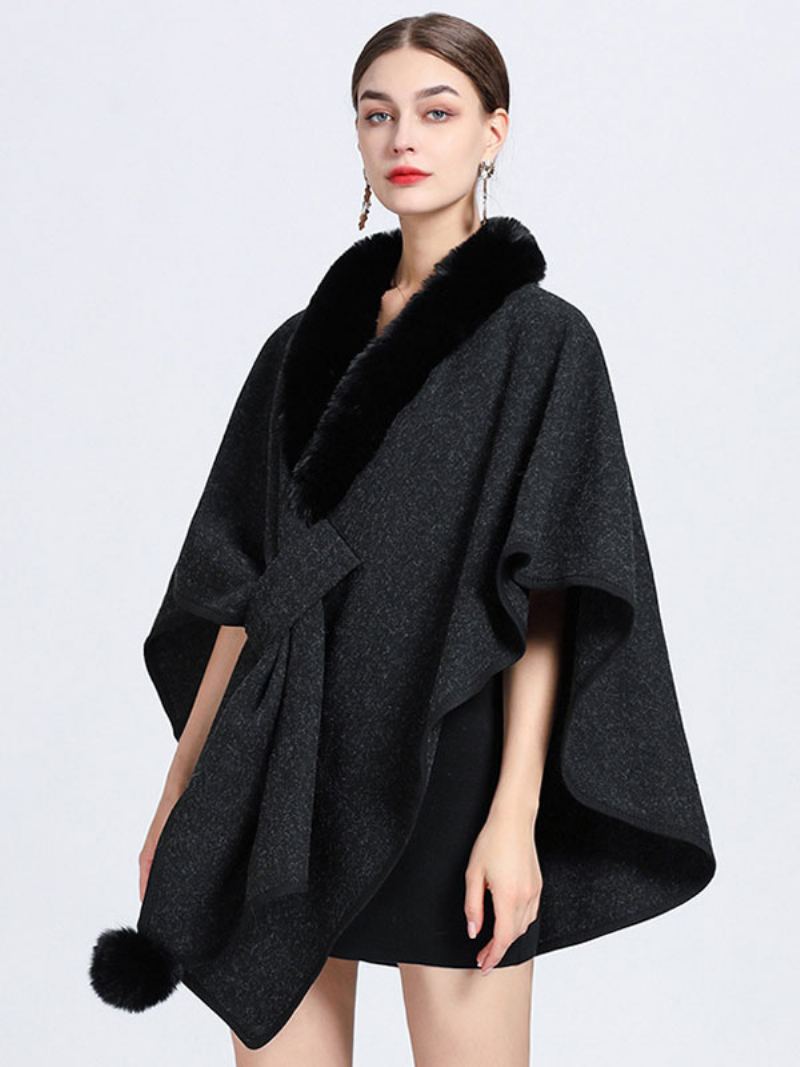 Kappe Kapp Faux Fur Sjal Wraps Høst Yttertøy For Dame - Sort