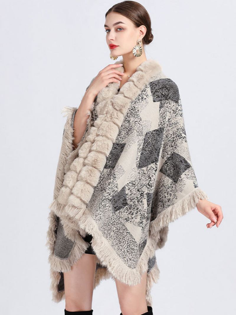 Kappe Kapp Faux Fur Wraps Sjal Spring Poncho Coat For Dame - Beige