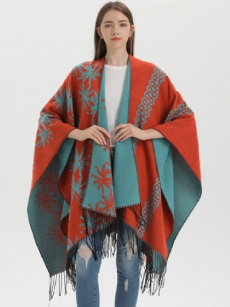 Kvinner Cape Color Block Overdimensjonert Etnisk Stil Høst Og Vinter Poncho