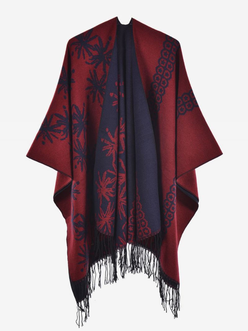 Kvinner Cape Color Block Overdimensjonert Etnisk Stil Høst Og Vinter Poncho - Mørk Navy