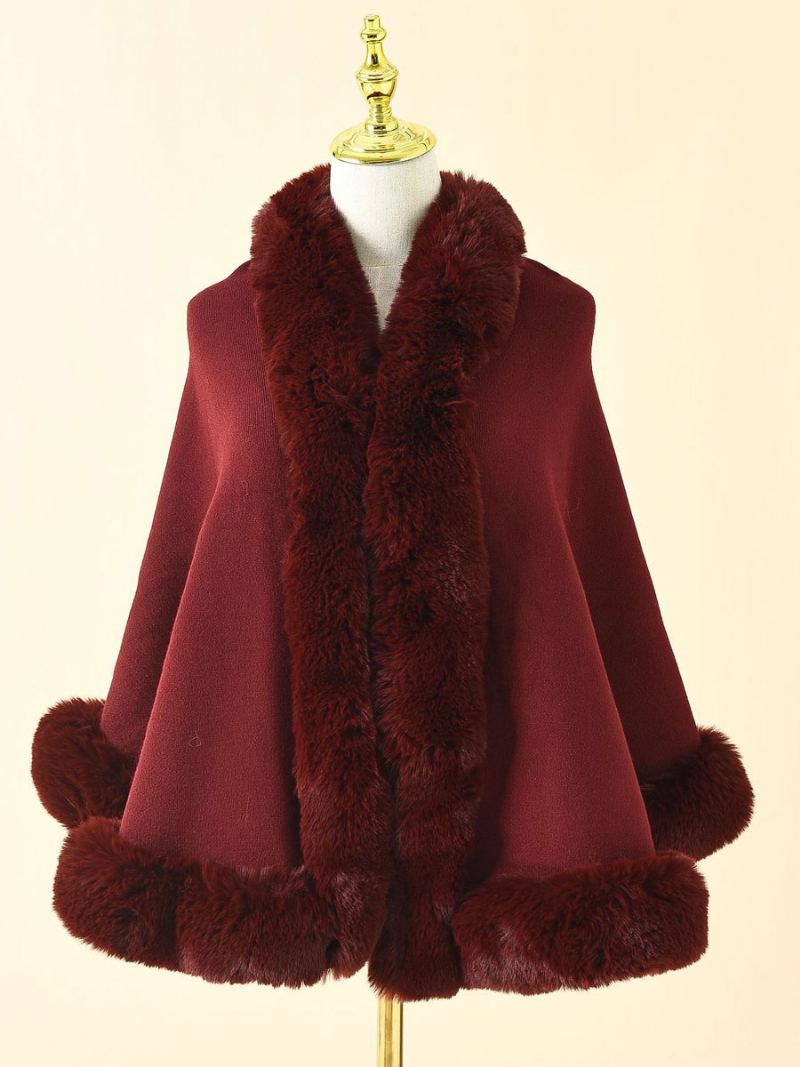 Kvinners Bryllup Kapp Faux Fur Sjal Brude Vinter Yttertøy - Burgunder