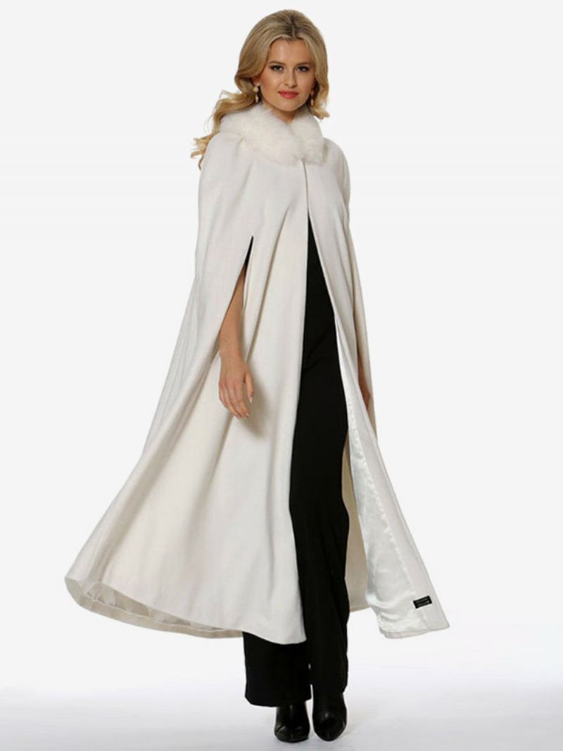 Poncho Med Hette For Kvinner Elfenben Oversized Faux Fur Cape Yttertøy - Elfenbein
