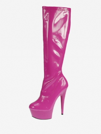 Dame Pole Dance Sko Blå Sexy Boots Høyhæl Rund Tå Plattformsko Mid Kalv Støvler Stripper