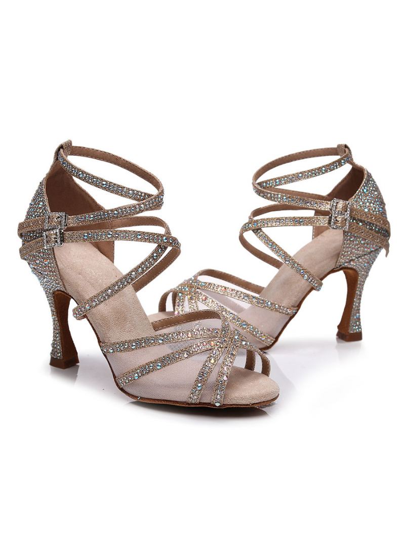 Dame Rhinestones Strappy Dance Sandaler - Gull