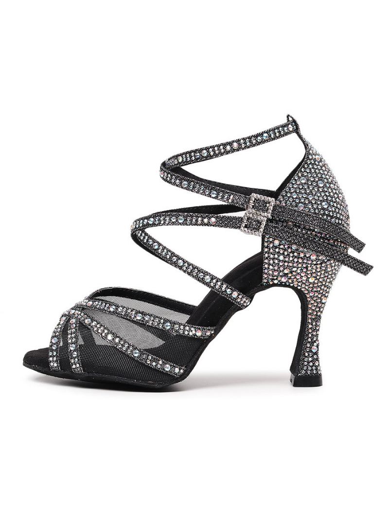 Dame Rhinestones Strappy Dance Sandaler - Sort