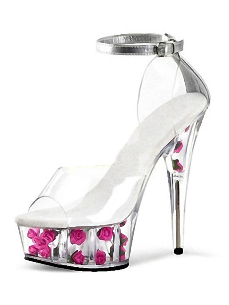 Pole Dance Sko Dame Sexy Høyhæl Sandaler Rødt Pu Skinn Peep Toe Stiletthæl Ankel Stropp Hæler - Rose