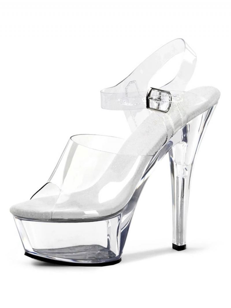 Pole Dance Sko Sexy Sandaler For Kvinner Hvit Skinn Peep Toe Monk Strap Stripper