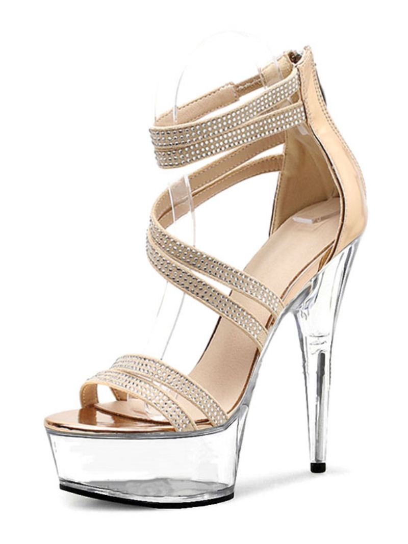 Pole Dance Sko Sexy Sandaler For Kvinner Pu Lær Peep Toe Stiletthæl Svart Ankelrem Hæler - Gul / Rød