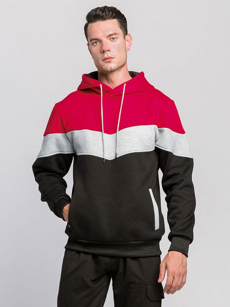 Menn Hettegensere Rød Hette Langermet Color Block Polyester Sweatshirt