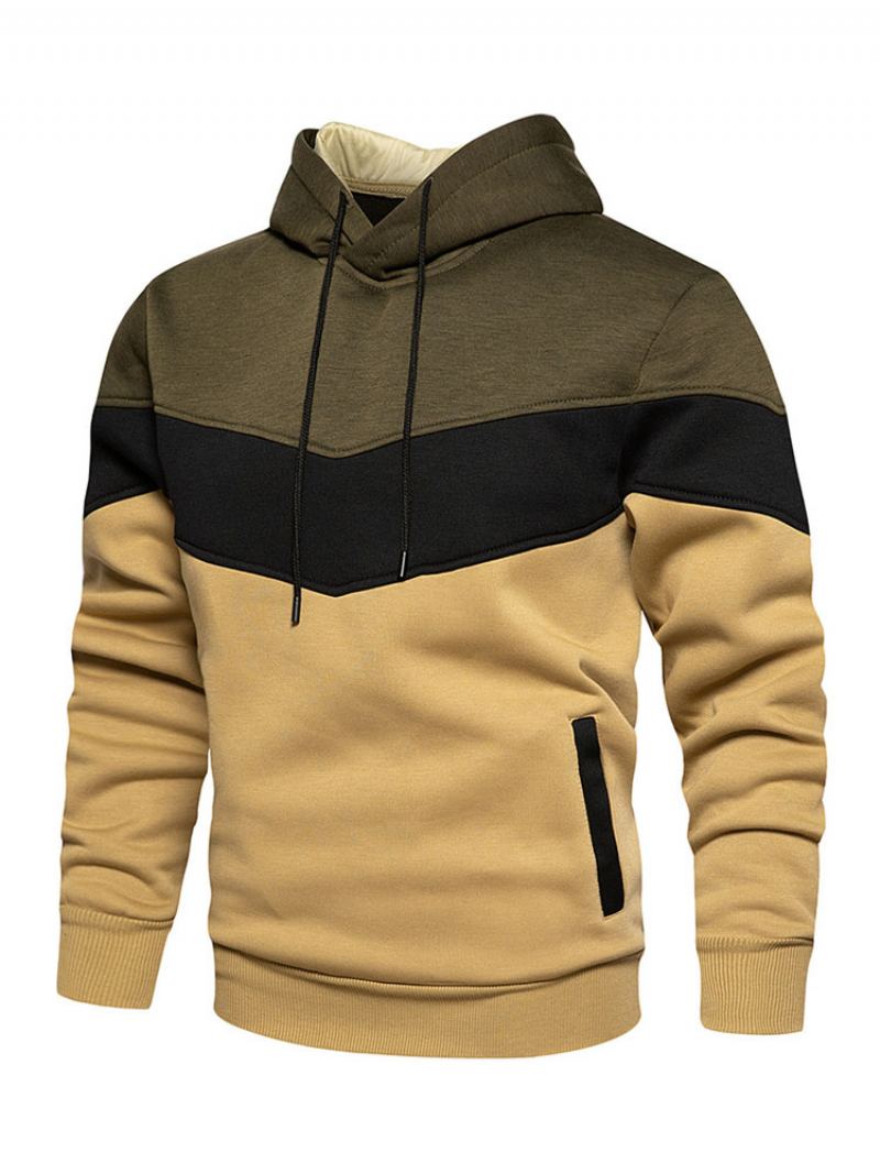 Menn Hettegensere Rød Hette Langermet Color Block Polyester Sweatshirt - Hunter Green