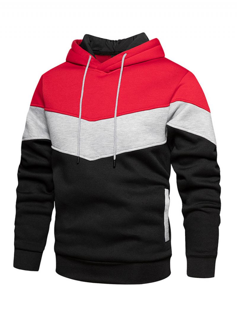 Menn Hettegensere Rød Hette Langermet Color Block Polyester Sweatshirt - Burgunder
