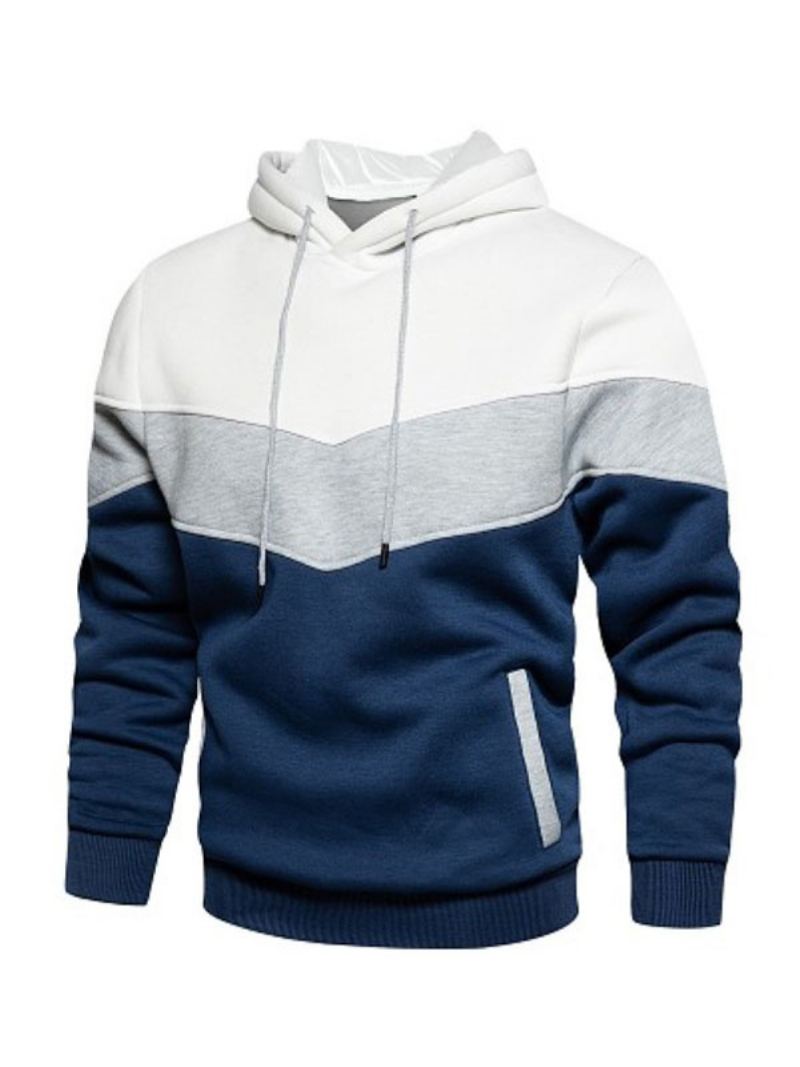 Menn Hettegensere Rød Hette Langermet Color Block Polyester Sweatshirt - Hvit