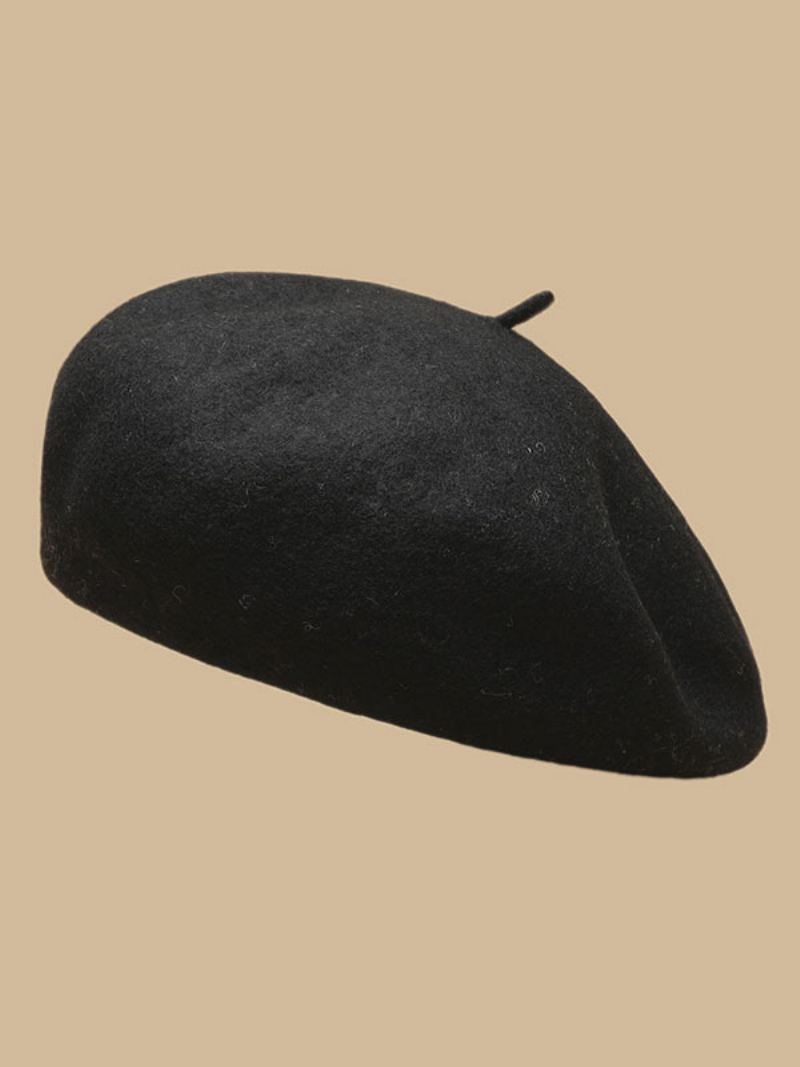 Luer For Kvinner Pen Ull Vinter Varm Beret I Britisk Stil - Sort