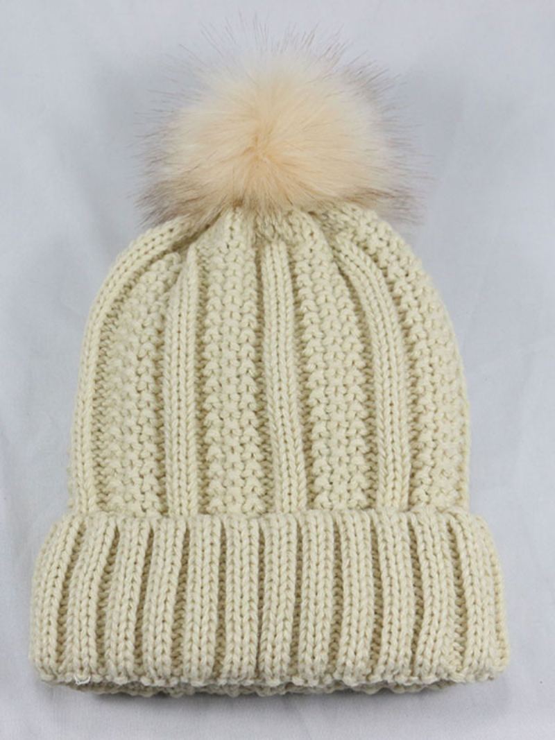 Strikket Cap Pom Poms Hekle Unisex Caps For Våren Høsten Og Vinteren - Beige