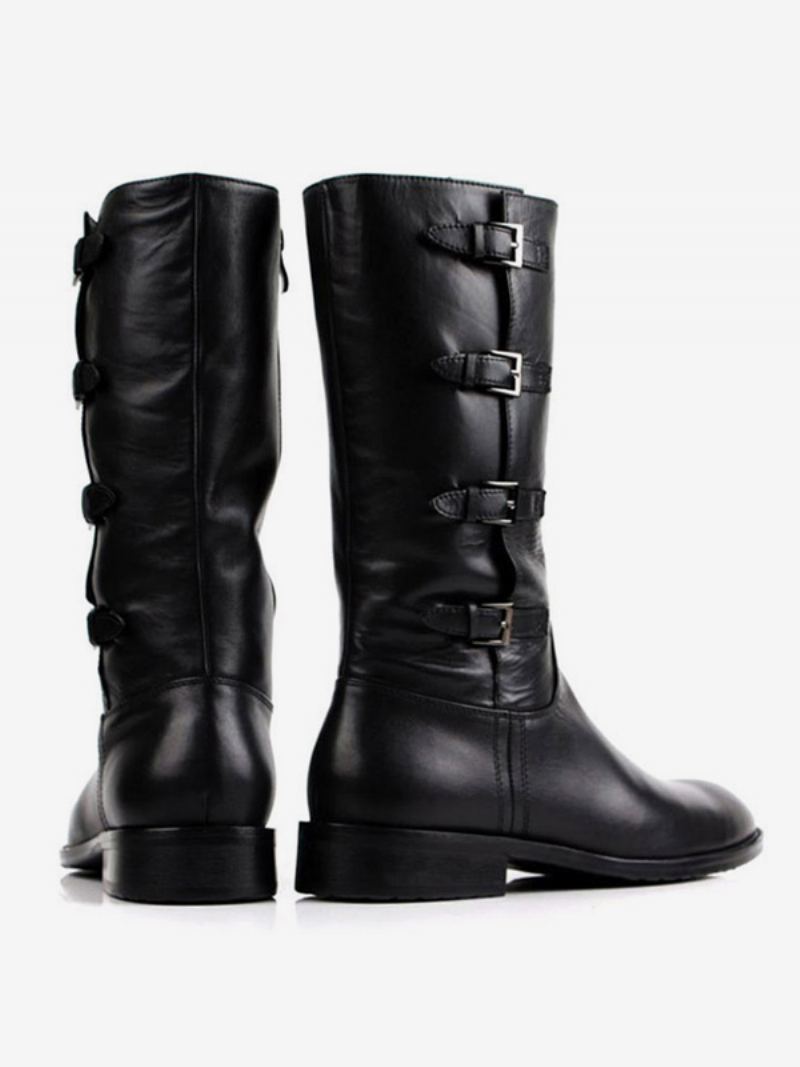 Herre Mid Kalv Støvler Sko Arbeidsstøvler Boots Kuskinn Classic Black - Svart