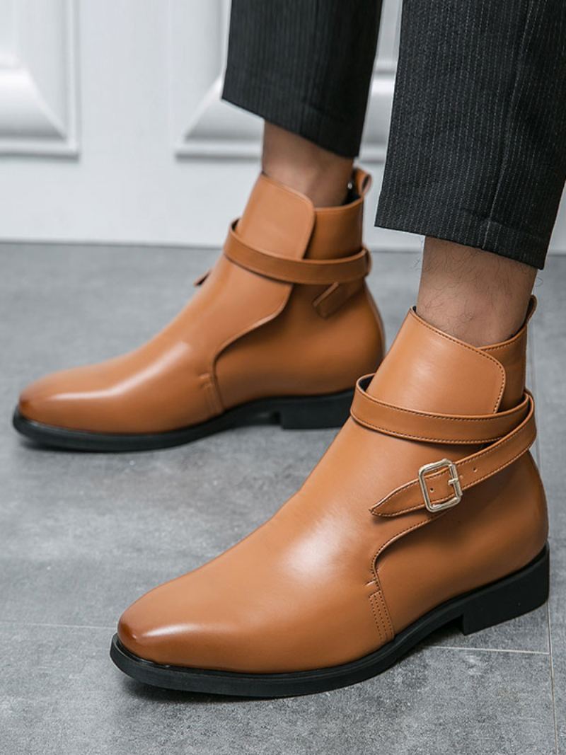 Herrestøvler Chelsea Boots Pu-skinn Rund Tå - Kaffe Brun