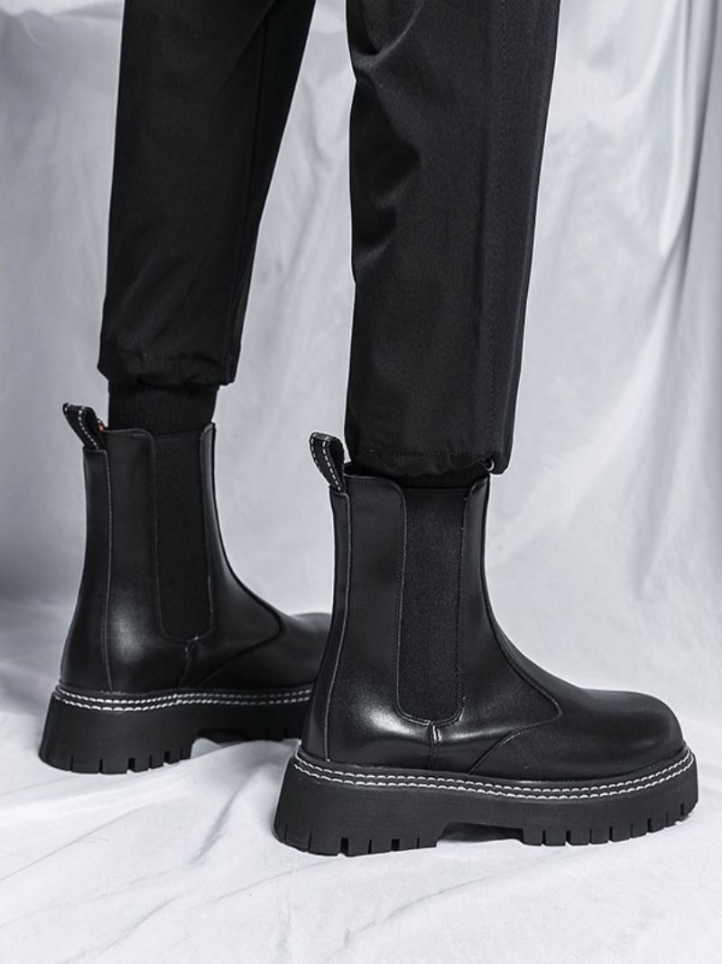 Herrestøvler Chelsea Boots Svart Pu-skinn Rund Tå - Svart