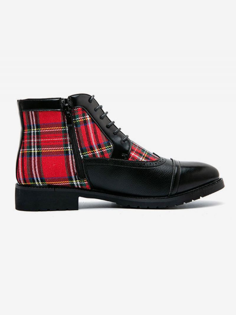 Herrestøvler Combat Boots Pu-skinn Rund Tå Snøre Ankelstøvler - Svart
