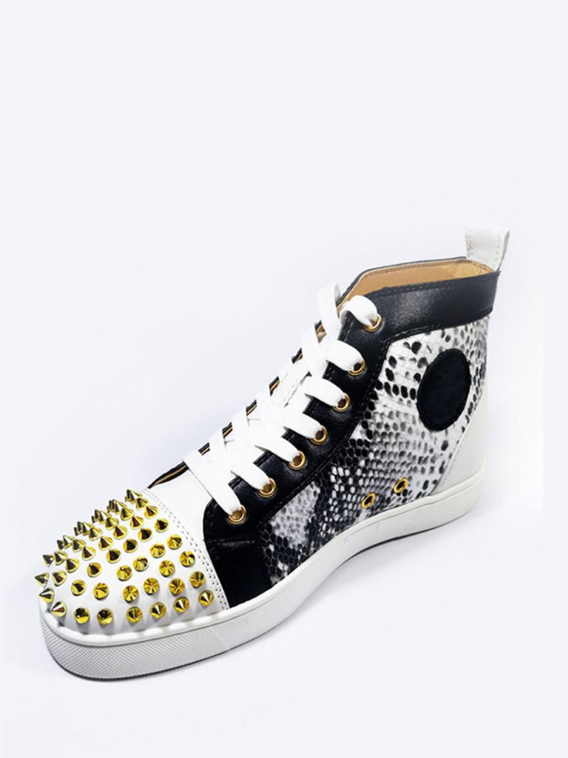Herre Sort Slangeskinn High Top Sneakers Skateboard Sko Med Nagler