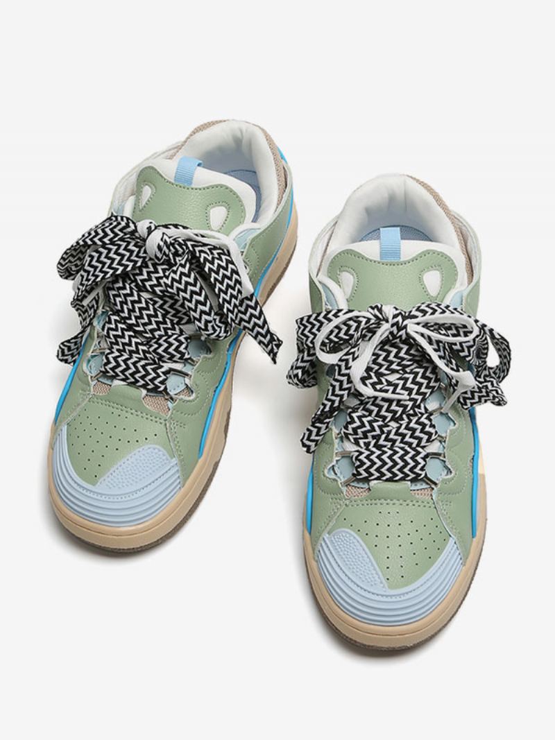 Sneakers For Menn Cozy Color Block Pu-skinn Rund Tå - Lysegrønn