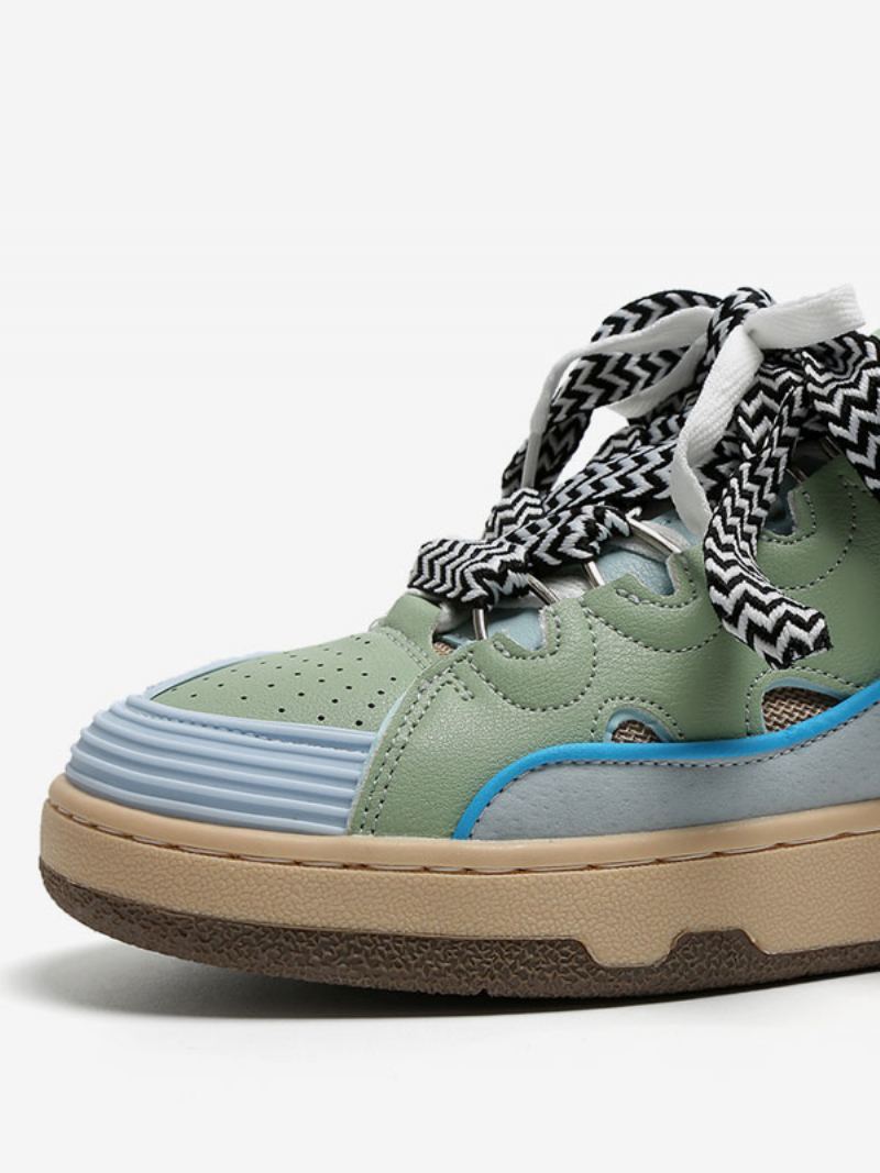 Sneakers For Menn Cozy Color Block Pu-skinn Rund Tå - Lysegrønn