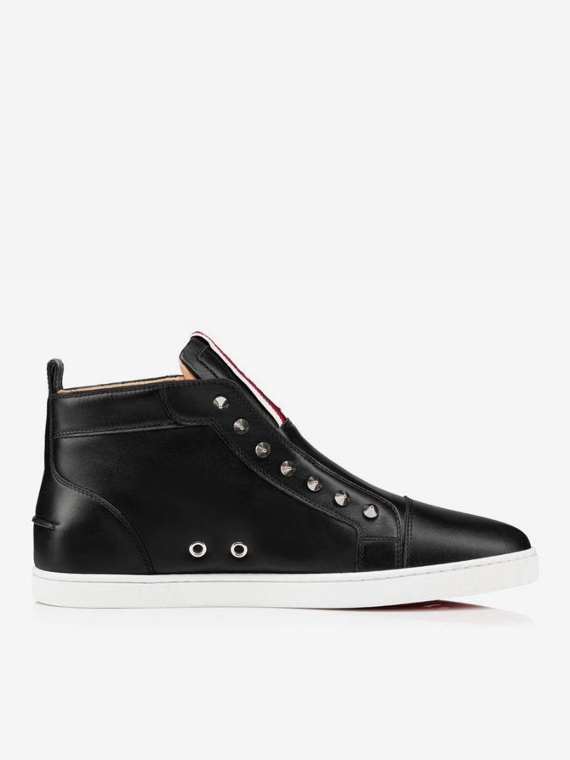 Svarte Skate Sko Herre Rund Toe Nagler Slip On High Top Sneakers - Svart