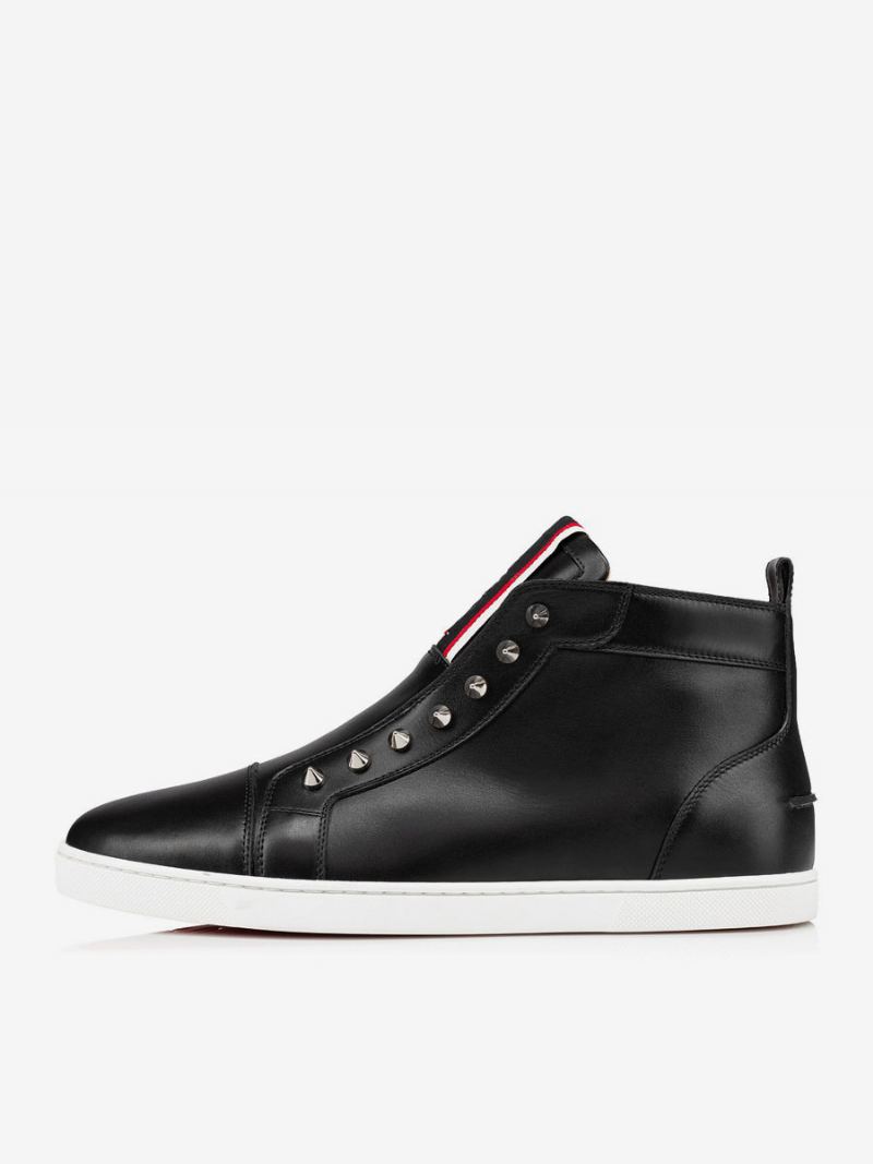 Svarte Skate Sko Herre Rund Toe Nagler Slip On High Top Sneakers - Svart