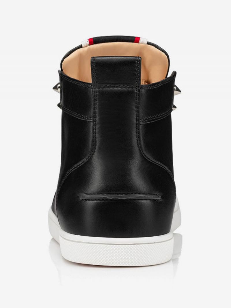 Svarte Skate Sko Herre Rund Toe Nagler Slip On High Top Sneakers - Svart