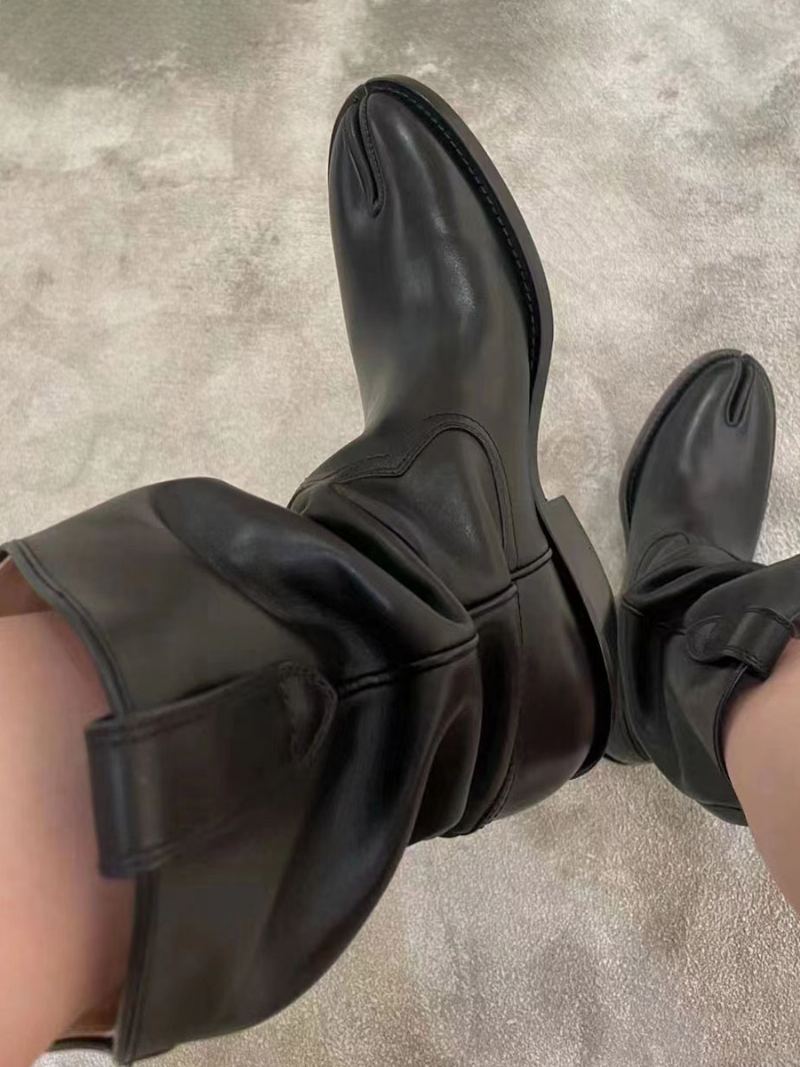 Dame Ankelstøvletter Svart Tykk Hæl Slouch Toe Booties - Svart