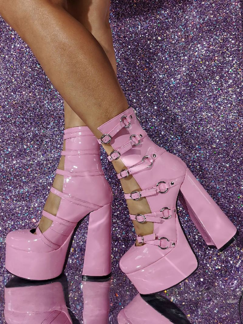 Kvinners Pinl Sexy High Heel Booties Plattformsko Spenne Detail Block Heels