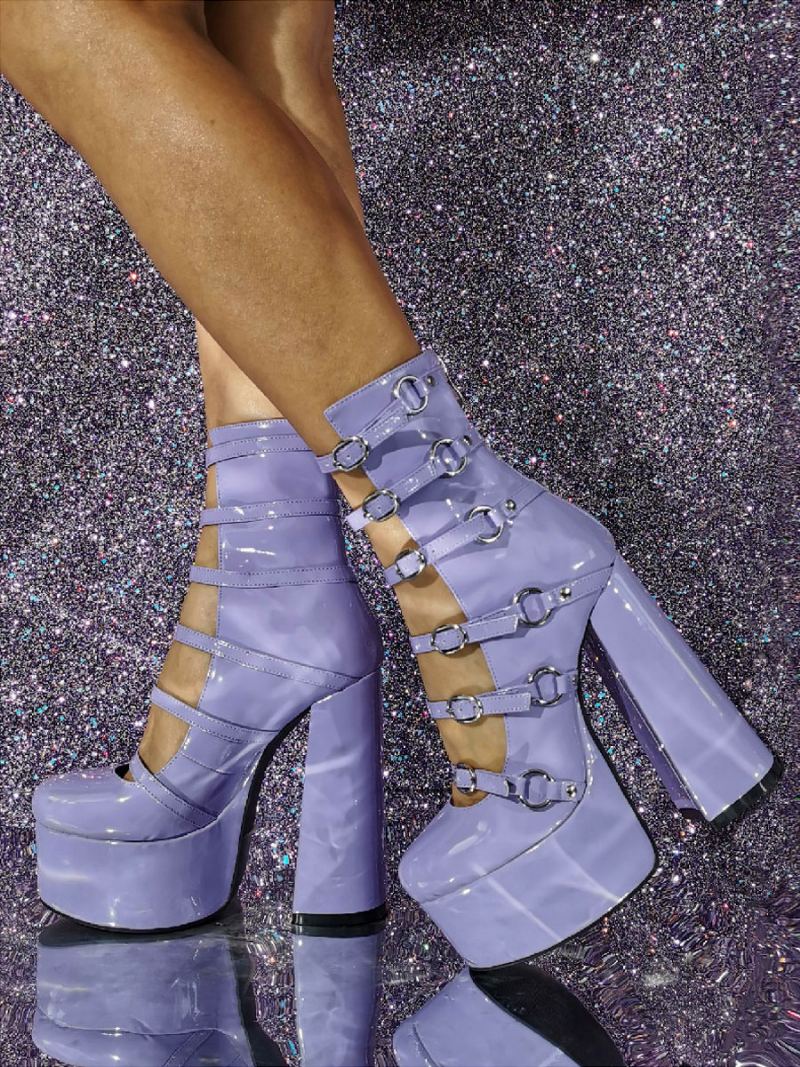 Kvinners Pinl Sexy High Heel Booties Plattformsko Spenne Detail Block Heels - Lavendel