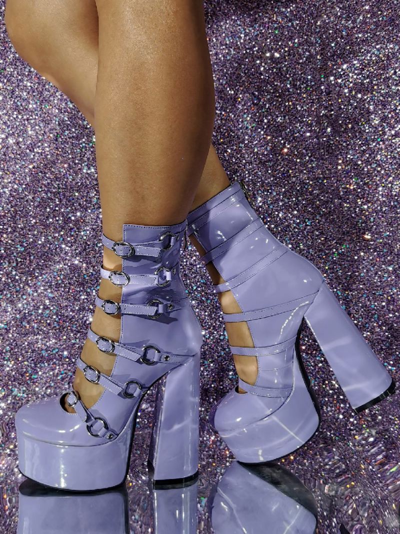 Kvinners Pinl Sexy High Heel Booties Plattformsko Spenne Detail Block Heels - Lavendel