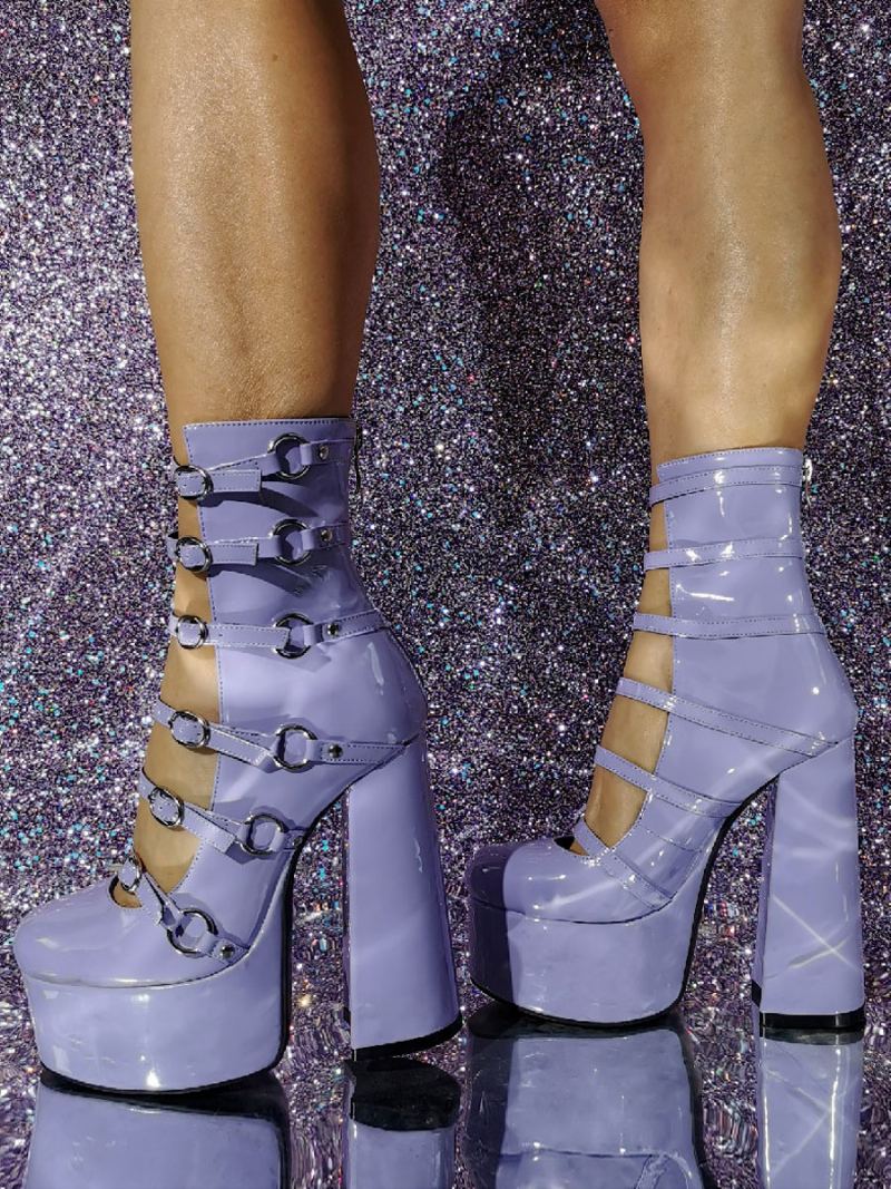 Kvinners Pinl Sexy High Heel Booties Plattformsko Spenne Detail Block Heels - Lavendel