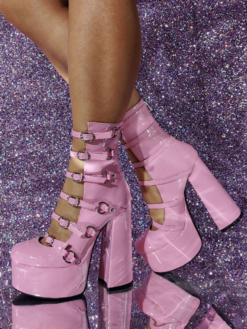 Kvinners Pinl Sexy High Heel Booties Plattformsko Spenne Detail Block Heels - Lyserosa