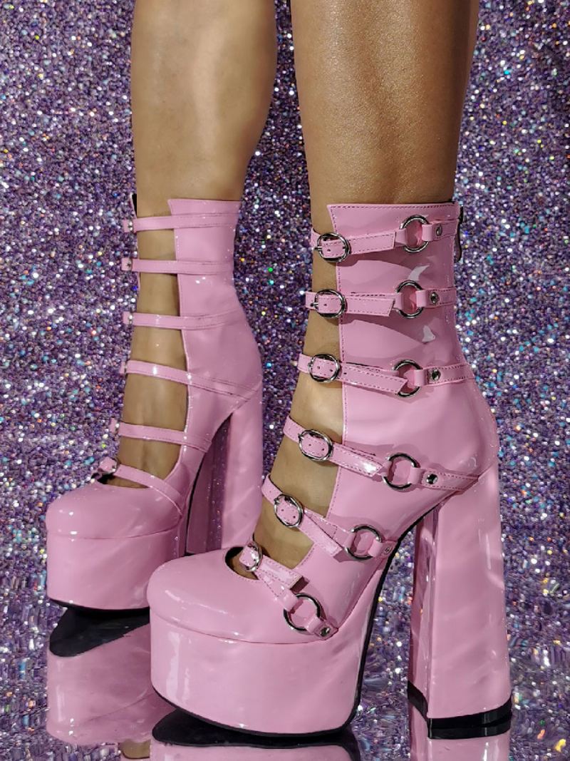 Kvinners Pinl Sexy High Heel Booties Plattformsko Spenne Detail Block Heels - Lyserosa