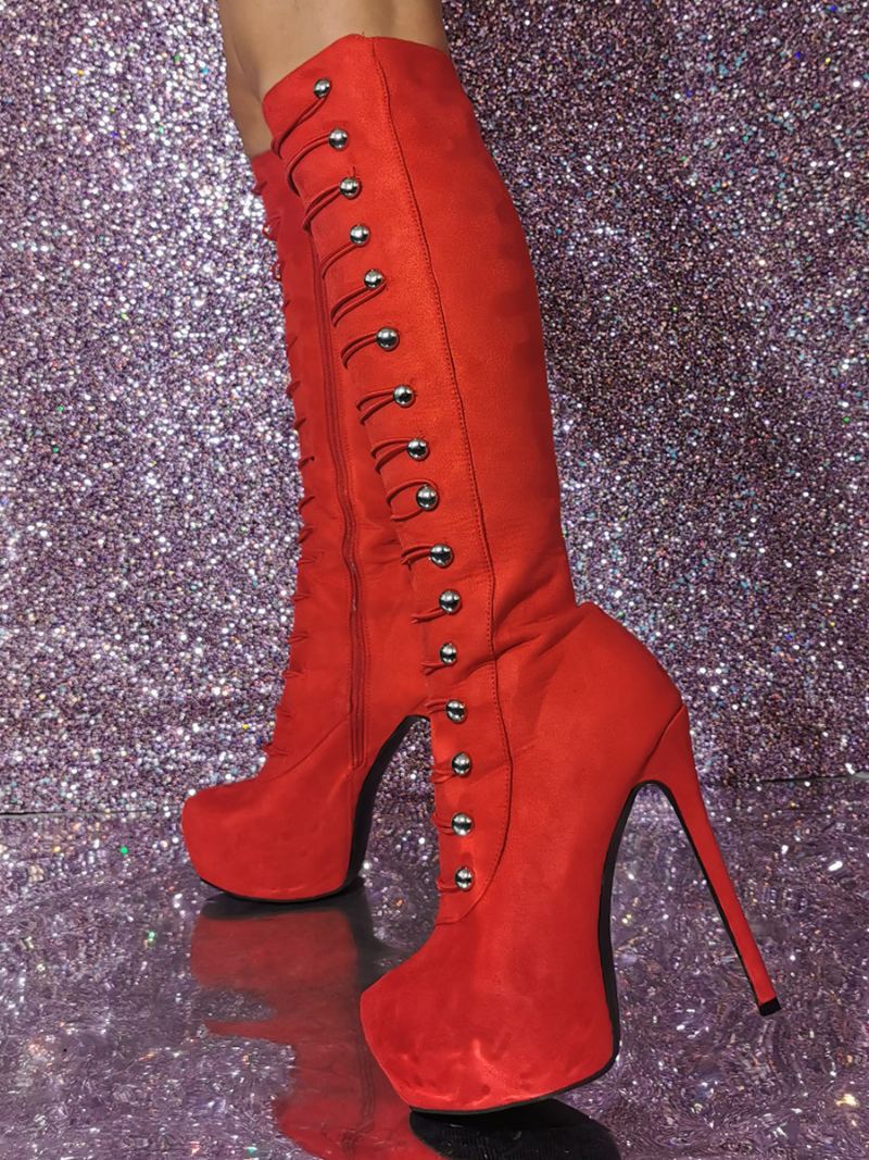 Sexy Stiletthælknestøvler For Kvinner - Rød