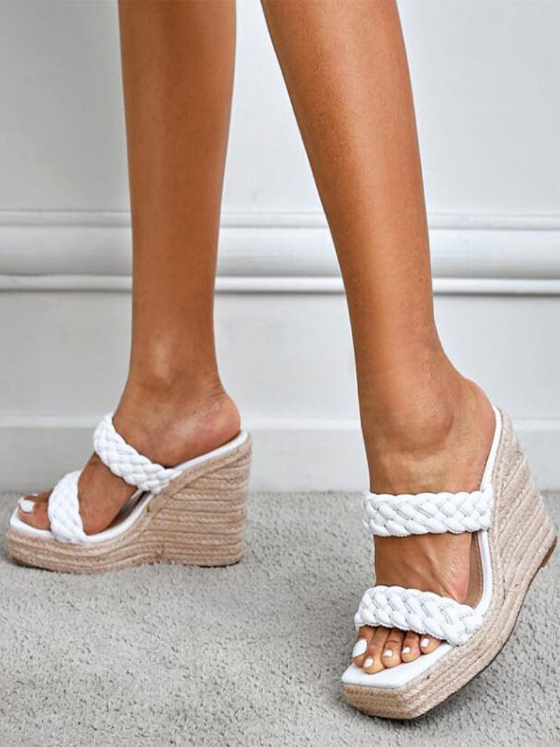 Damesandaler Med Flettet Muldyr Espadrille - Hvit